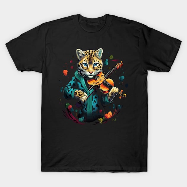 Ocelot Playing Violin T-Shirt by JH Mart